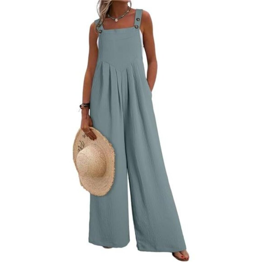 Women's Casual Loose Overalls Jumpsuits One Piece Sleeveless Wide Leg